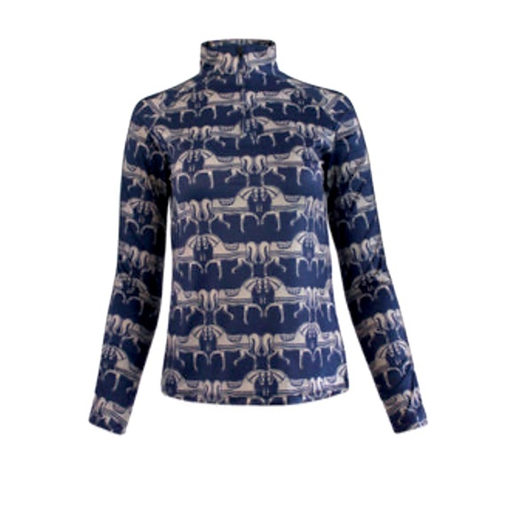 NWOT Rönner Plume Quarter Zip Lightweight in Navy Steed Print Horses - Small - Picture 2 of 13